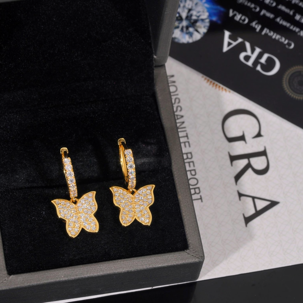Fashion Butterfly Moissanite Hoop Earrings