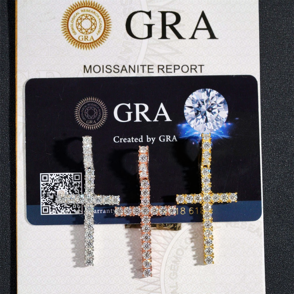 Hip Hop 3.0MM Moissanite Cross Pendant 18k Gold