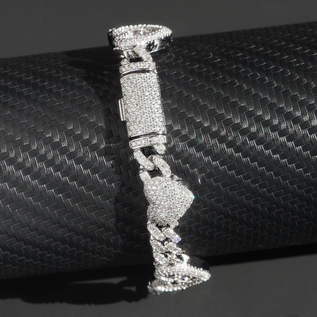 Popular Thin 8mm Baguette Heart 925 Silver Moissanite Diamond Cuban Bracelet