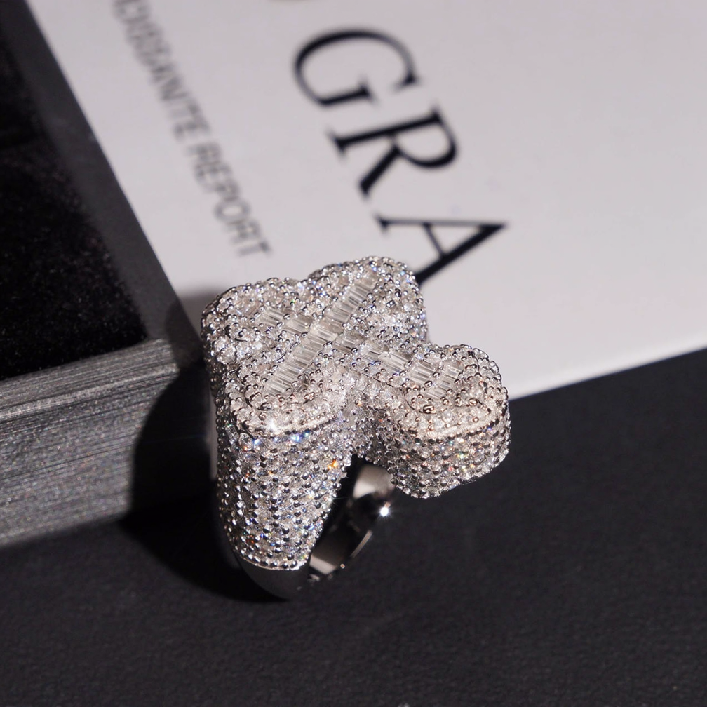 Iced Out Cross Moissanite Ring