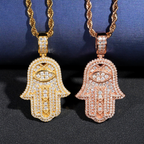 Iced Out Moissanite Evil Eye Hamsa Hand Pendant