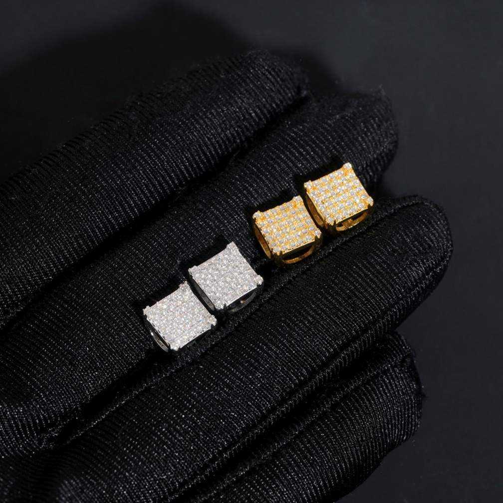 Hip Hop Square Moissanite Stud Earrings