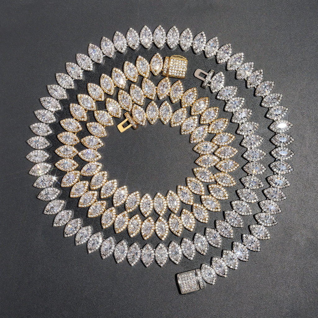 Luxury Marquise Diamond 18k Gold Plated Cuban Link Bracelet