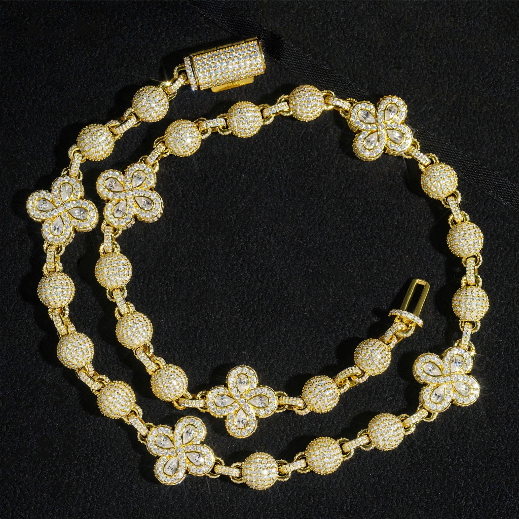 Mixed Flower 10mm Moissanite Bead Chain