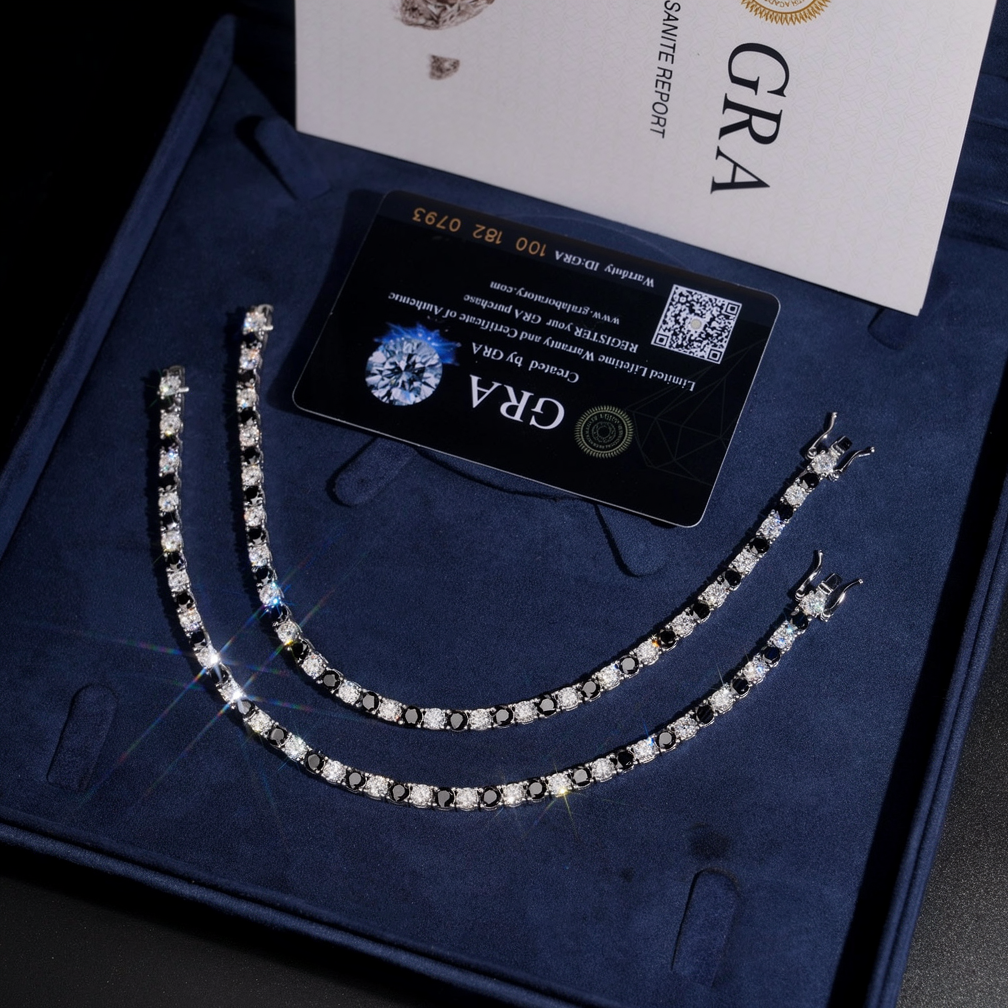 4mm Black Mixed White Moissanite Tennis Bracelet