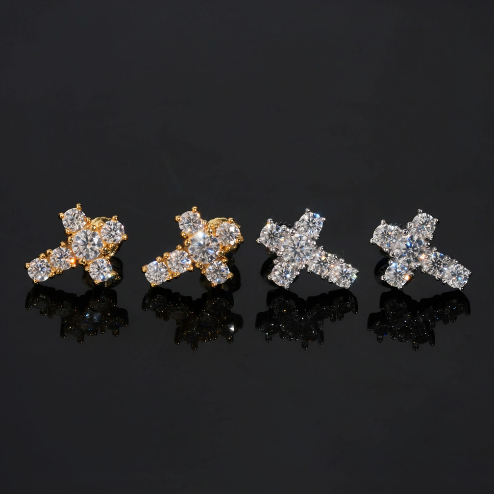 Zuanfa Religious Hip Hop Moissanite Cross Earrings