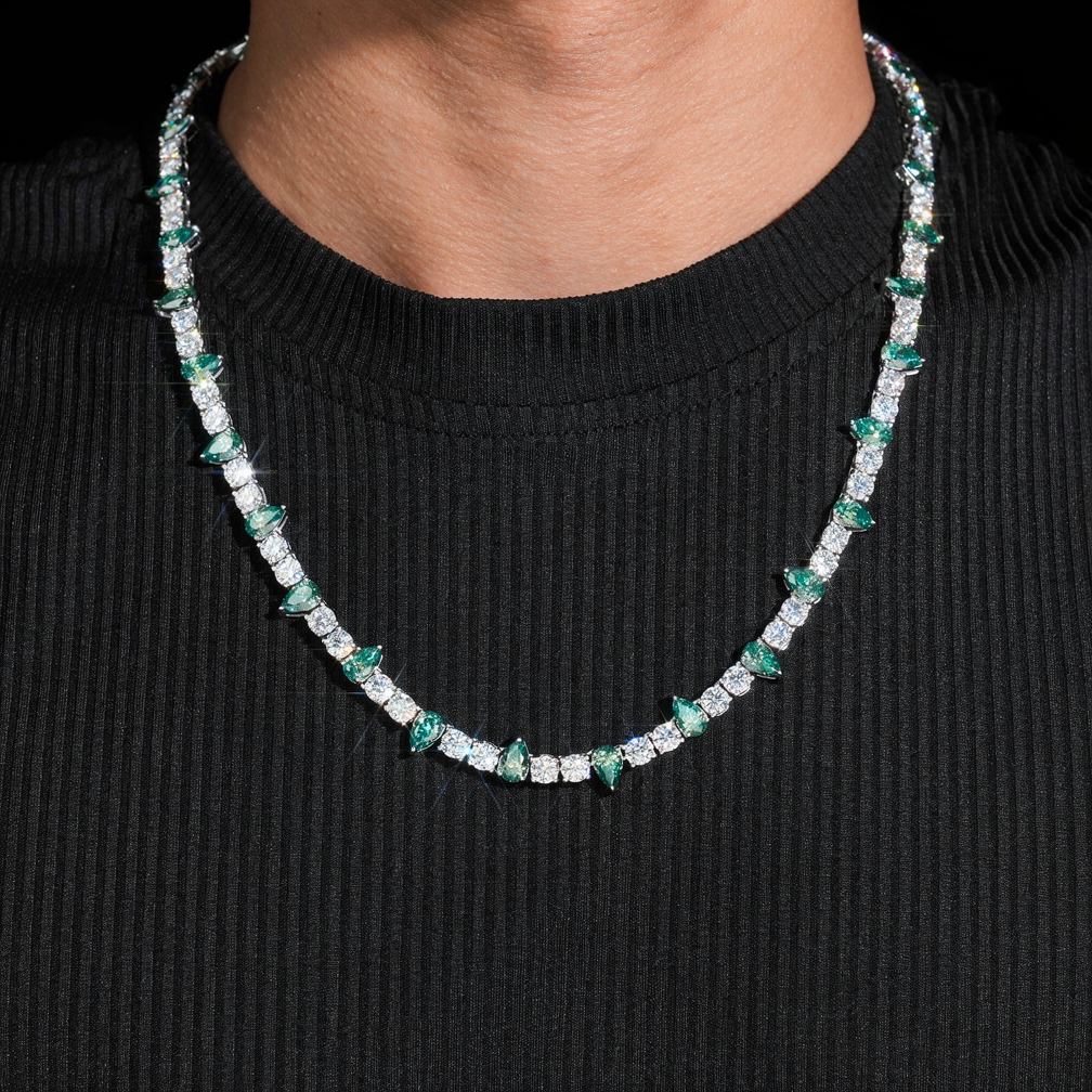 5MM Round Mixed Green Pear Cut Moissanite Tennis Chain