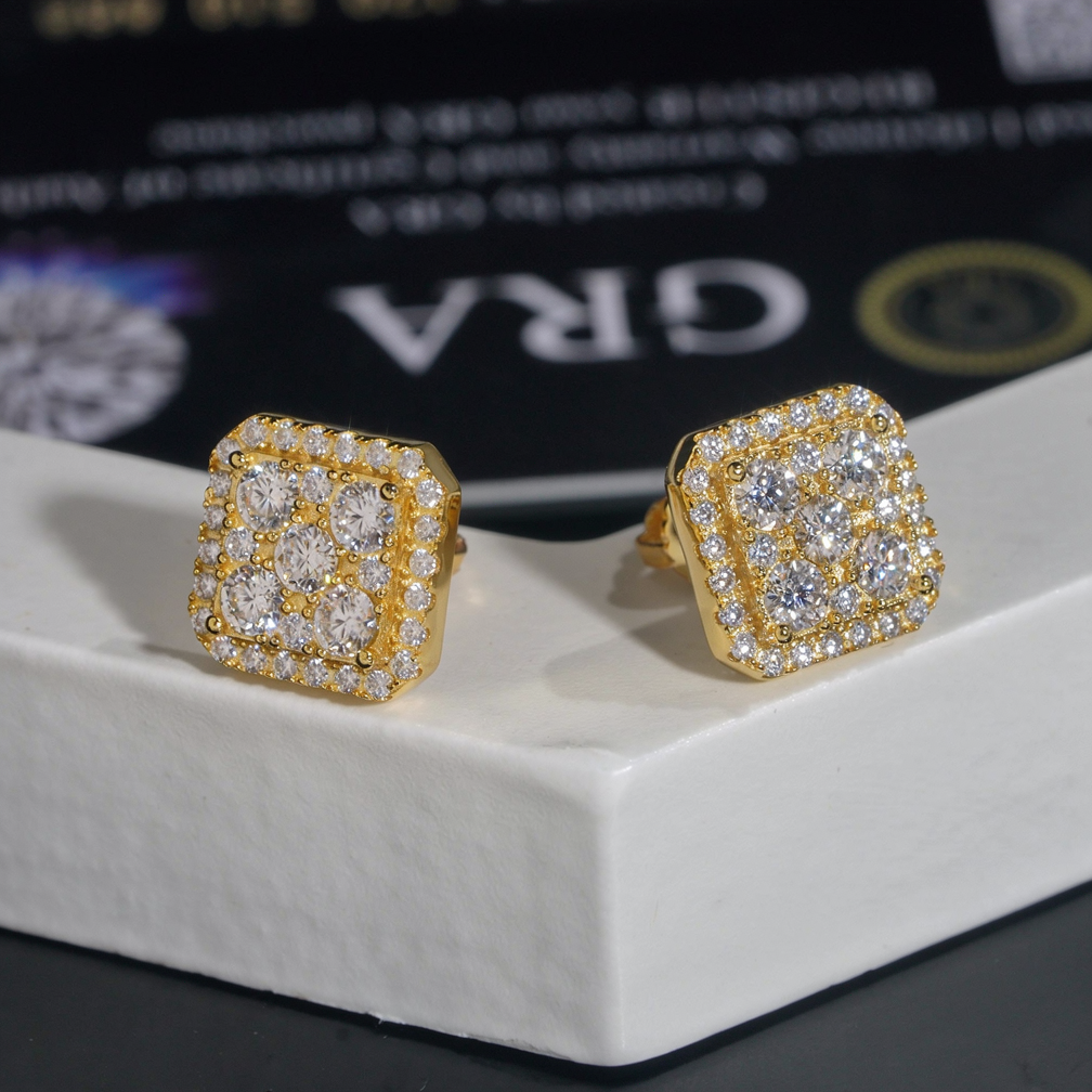 Hip Hop Style Square Moissanite Earrings