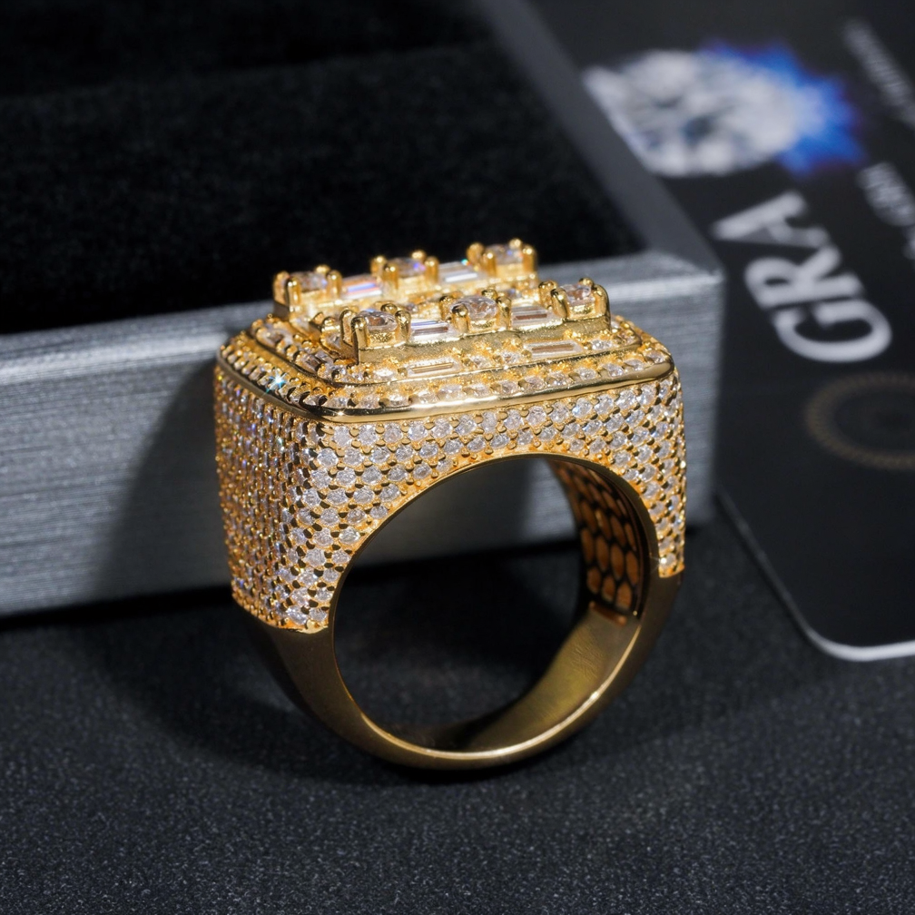 Square Hip Hop Mens Moissanite Ring