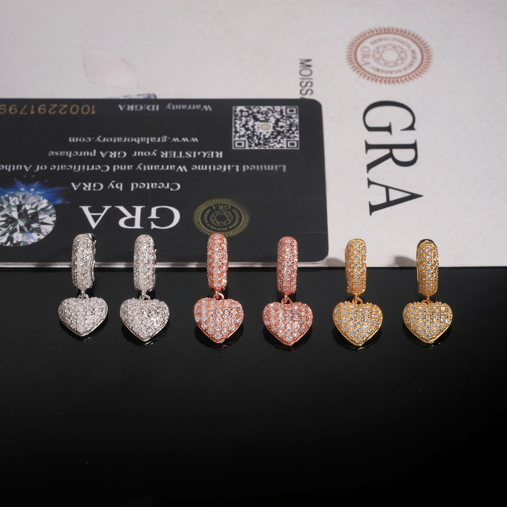 Zuanfa Moissanite Heart Drop Earrings