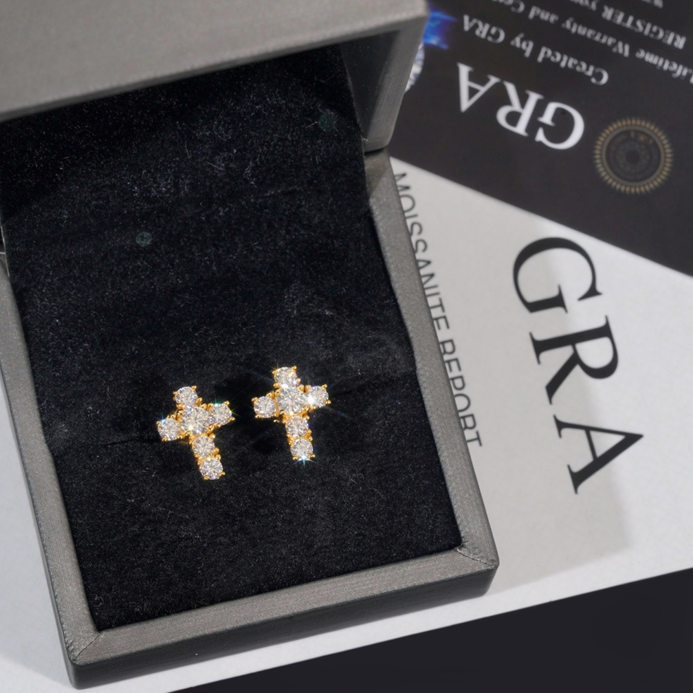 Zuanfa Religious Hip Hop Moissanite Cross Earrings