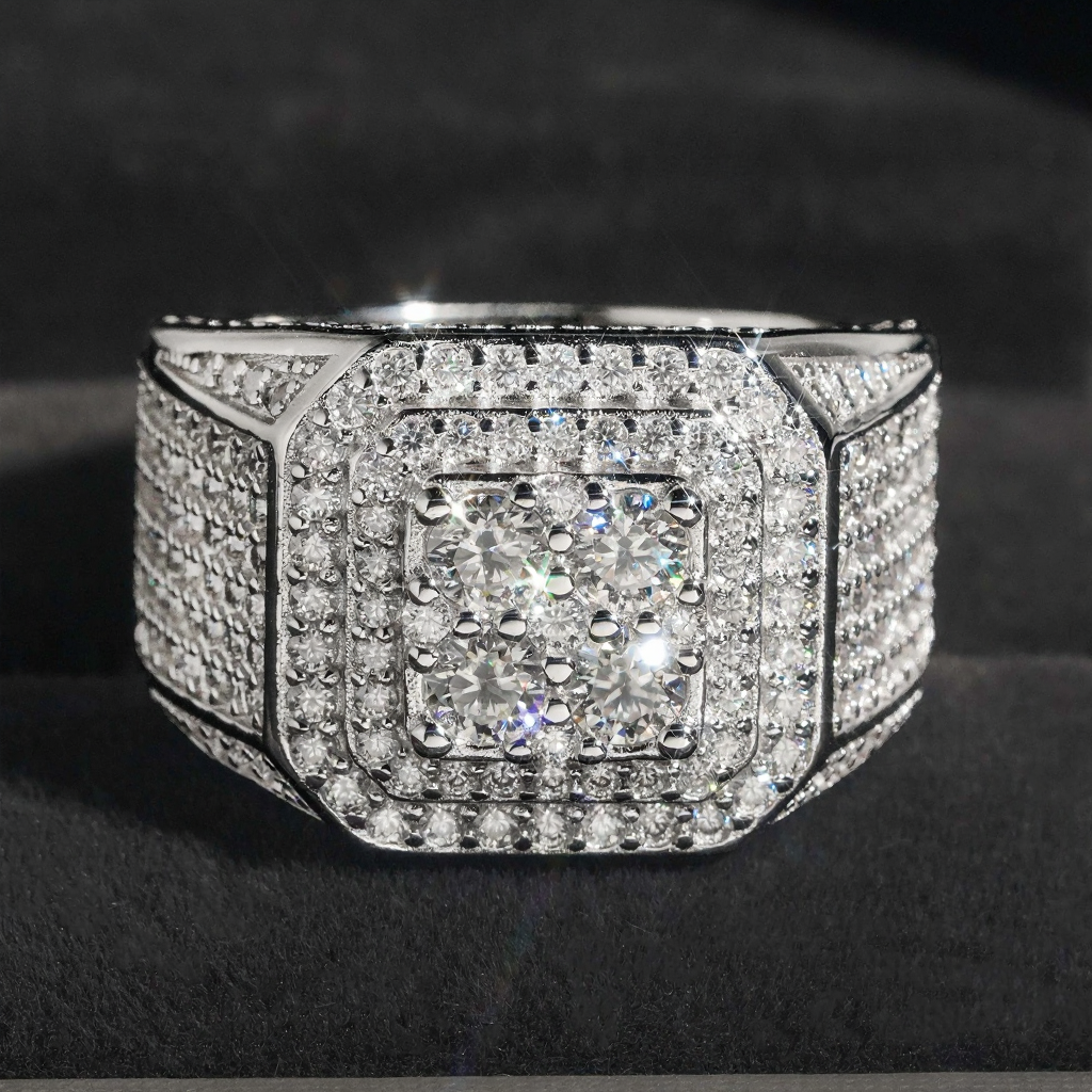 Iced Out Hip Hop Men Moissanite Ring 18k Gold