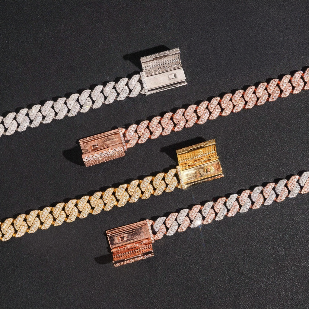 ZUANFA 10MM 3 Rows Moissanite Cuban Link Chain