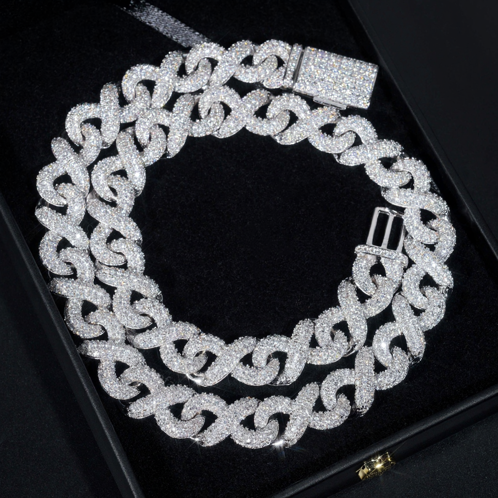 High Quality Iced Out 15MM Moissanite Infinity Cuban Link Chain