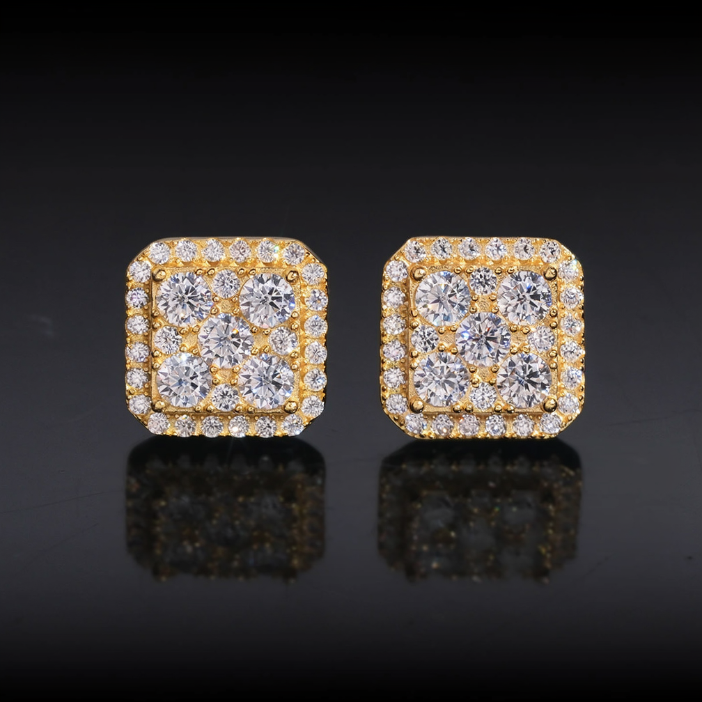 Hip Hop Style Square Moissanite Earrings