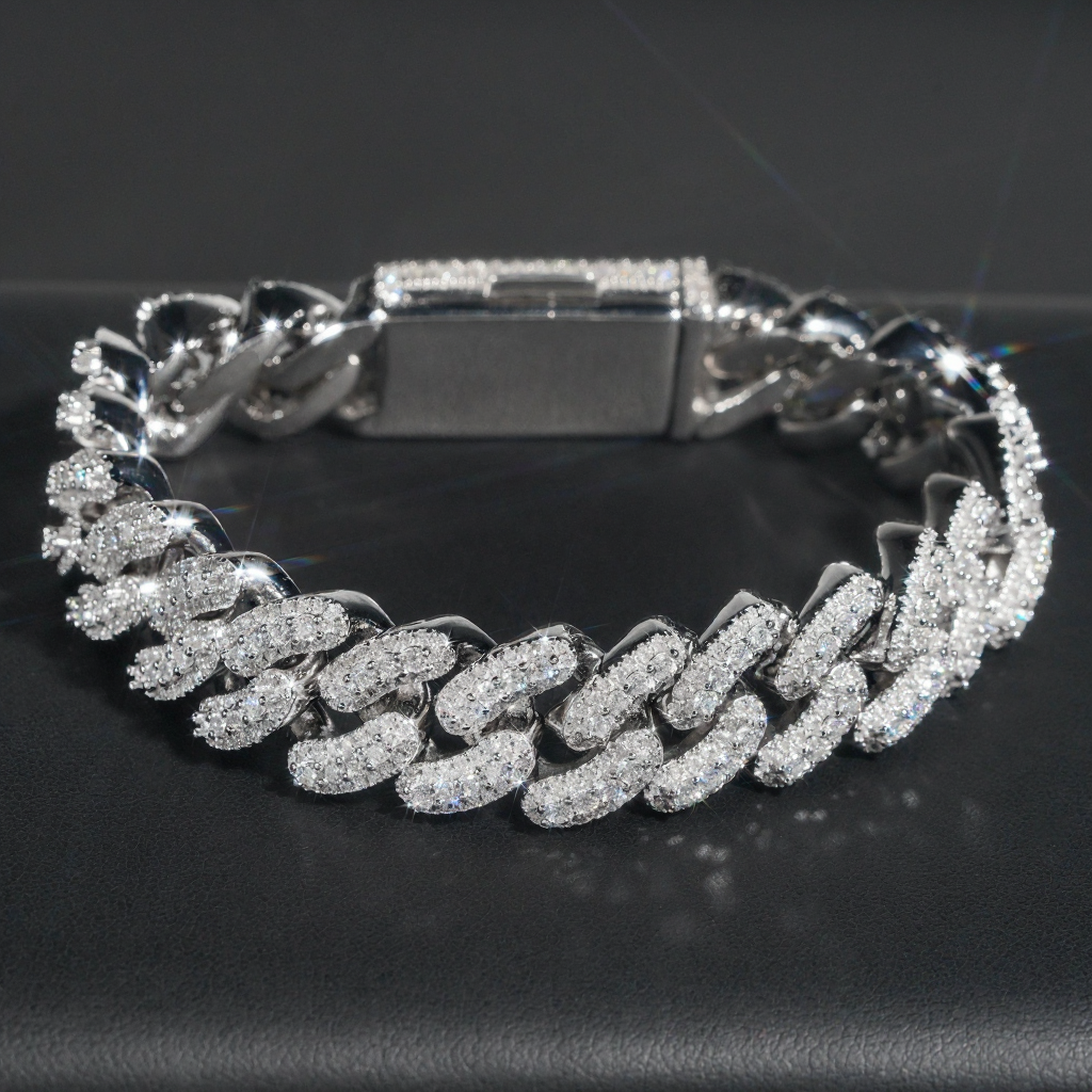 15mm Three Rows Diamond Cuban Link Bracelet