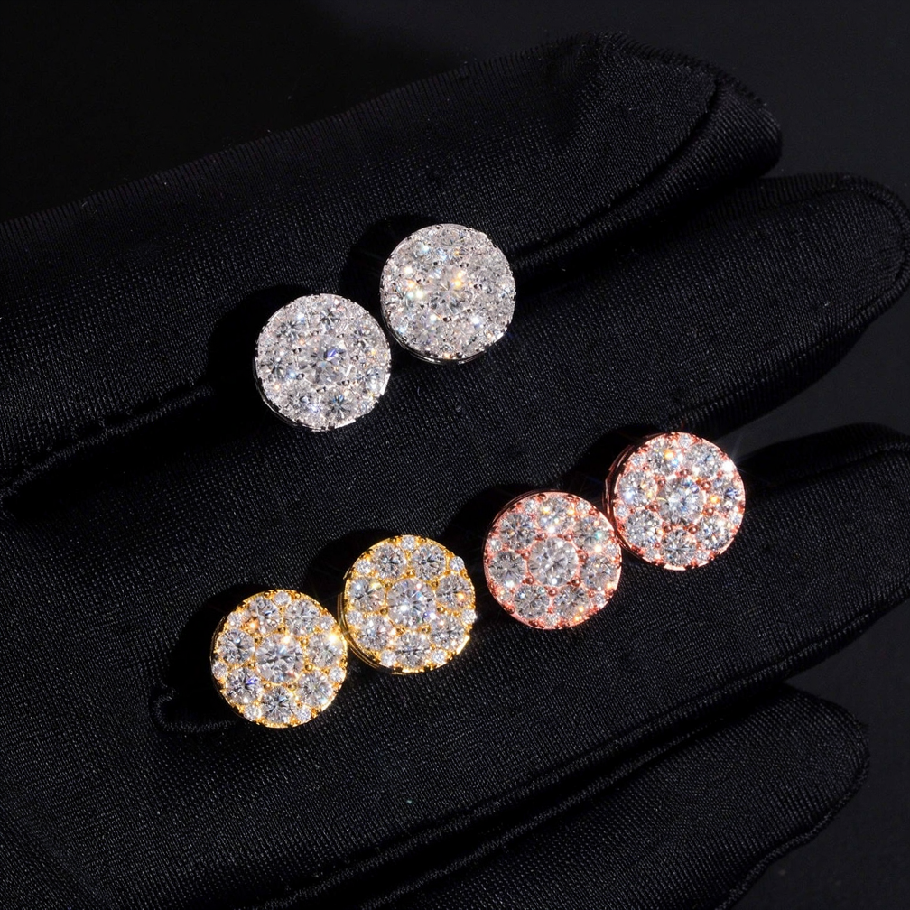 Iced Out Circle Moissanite Stud Earrings