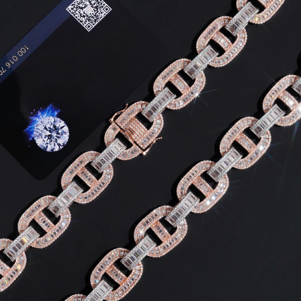 High End Two Tone 18MM Baguette Moissanite Cuban Link Chain