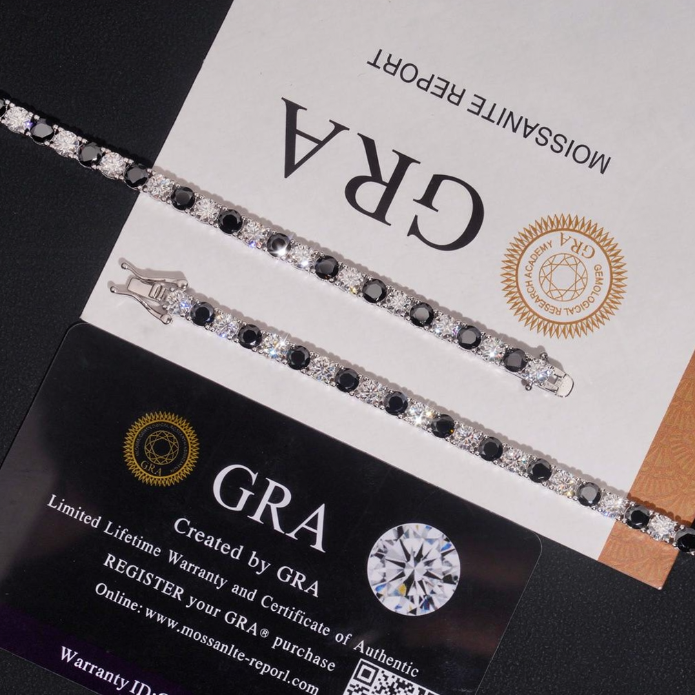 4mm Black Mixed White Moissanite Tennis Bracelet