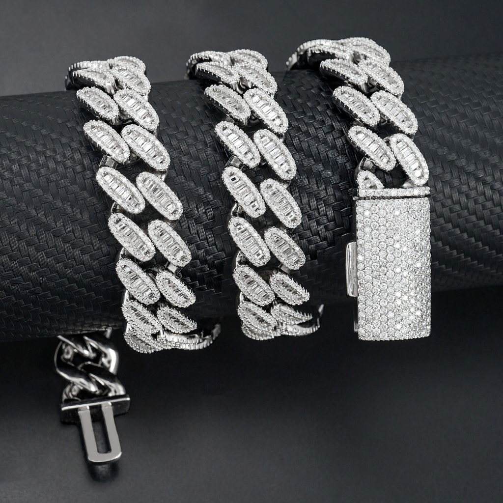 Round Cut Three Rows 16mm Moissanite Cuban Link Chain