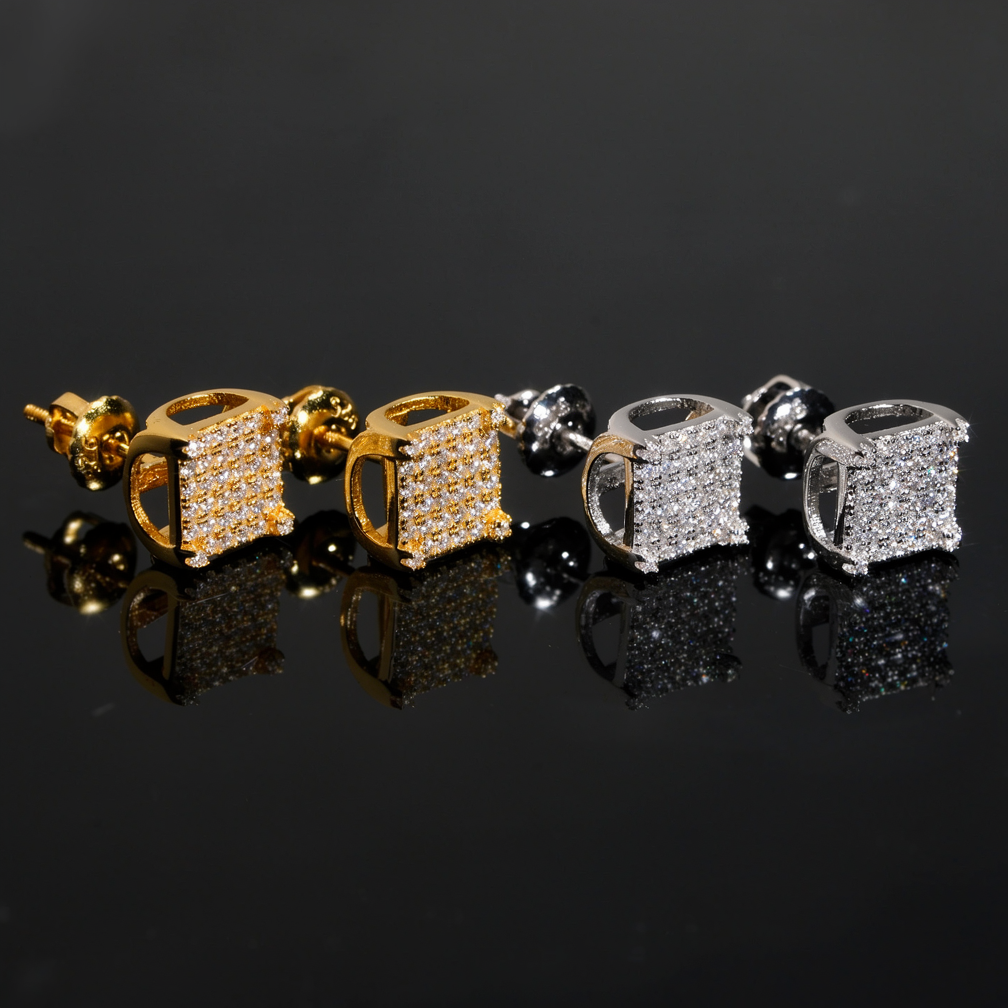 Hip Hop Square Moissanite Stud Earrings