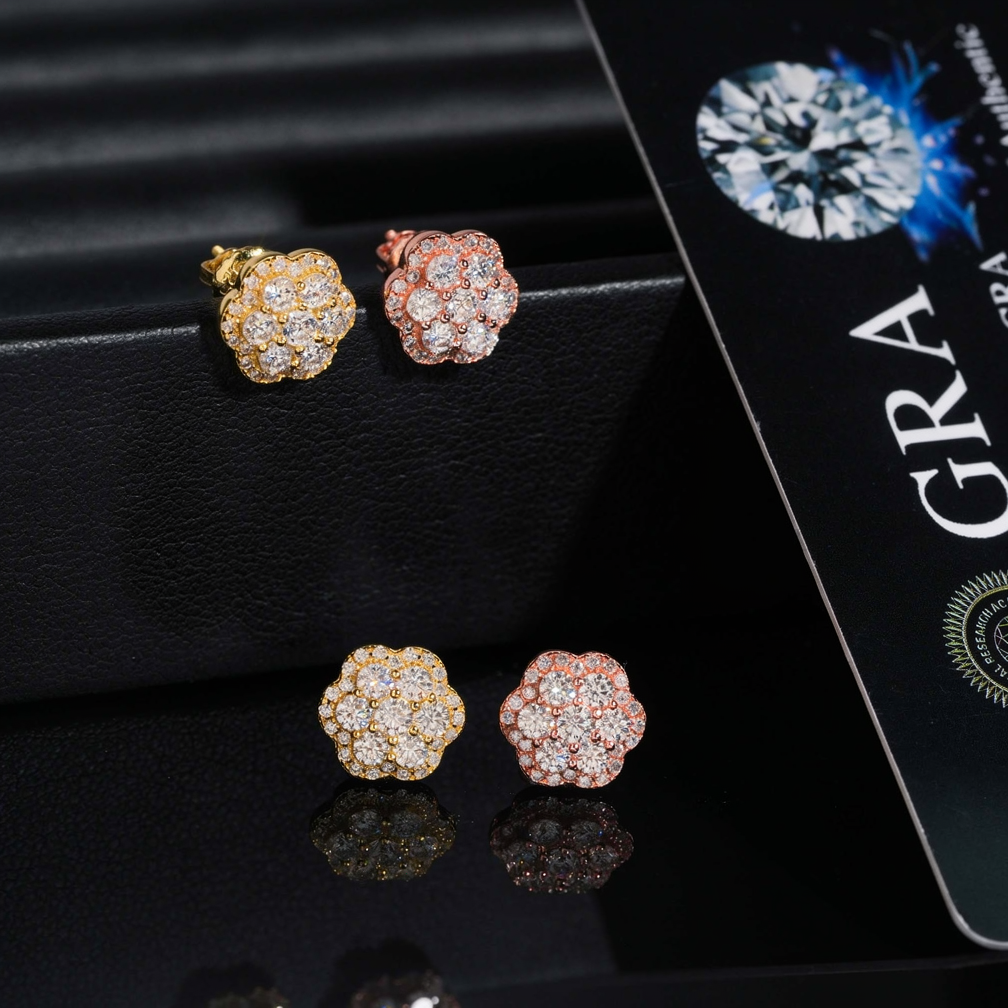 Zuanfa Moissanite Cluster Flower Earrings