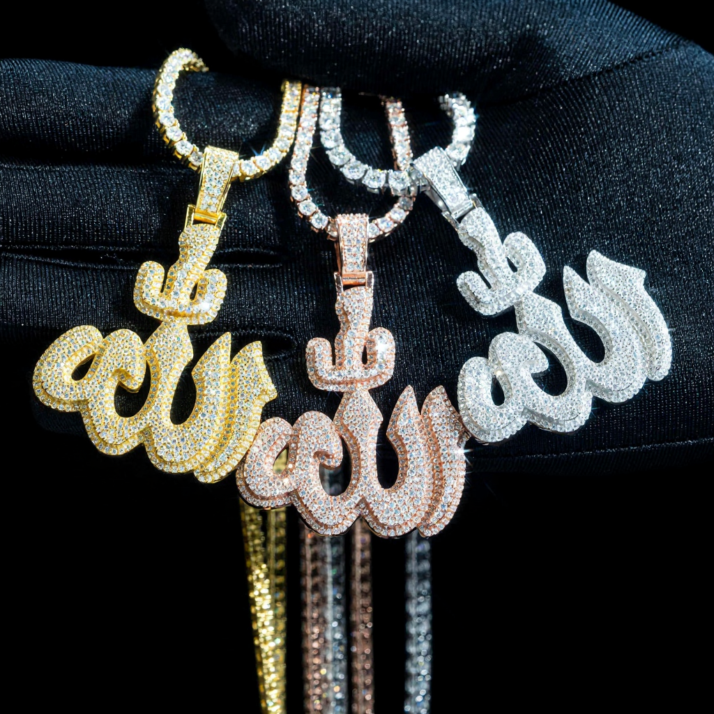 High Quality Real Moissanite Allah Pendant 18k Gold
