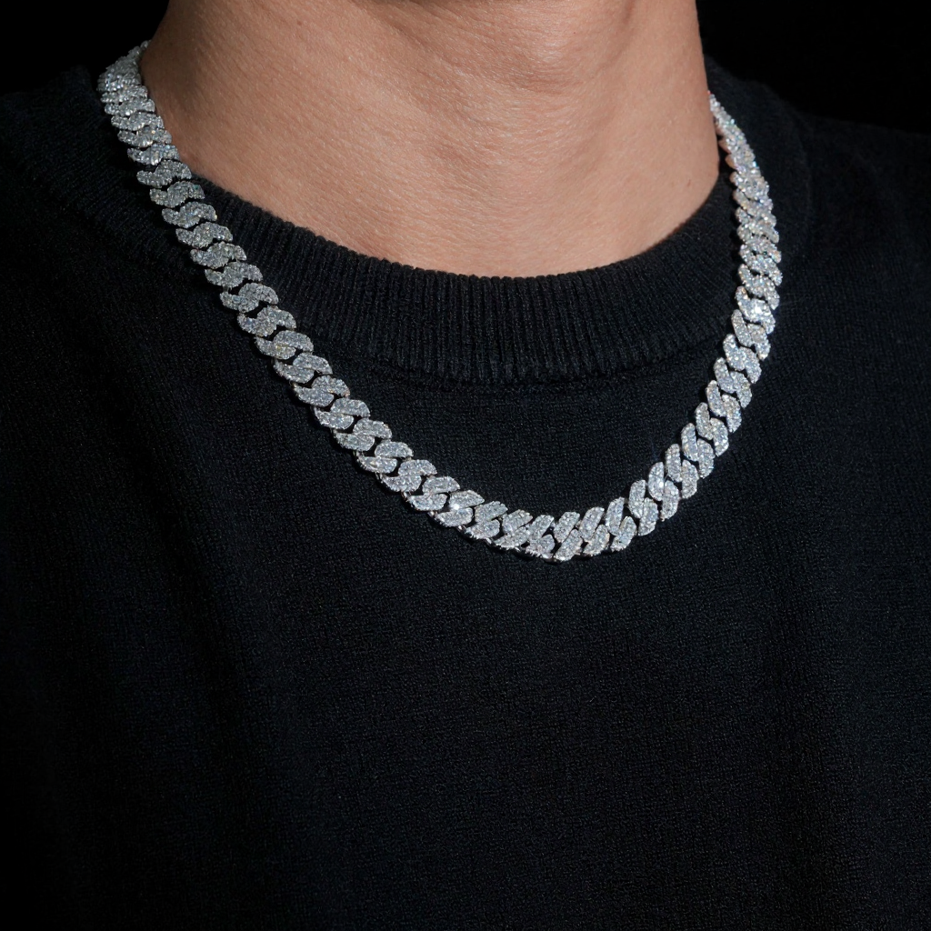10MM 3 Rows Moissanite Cuban Link Chain