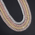 ZUANFA 10MM 3 Rows Moissanite Cuban Link Chain