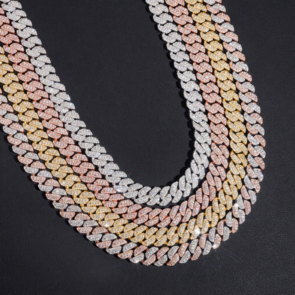 ZUANFA 10MM 3 Rows Moissanite Cuban Link Chain