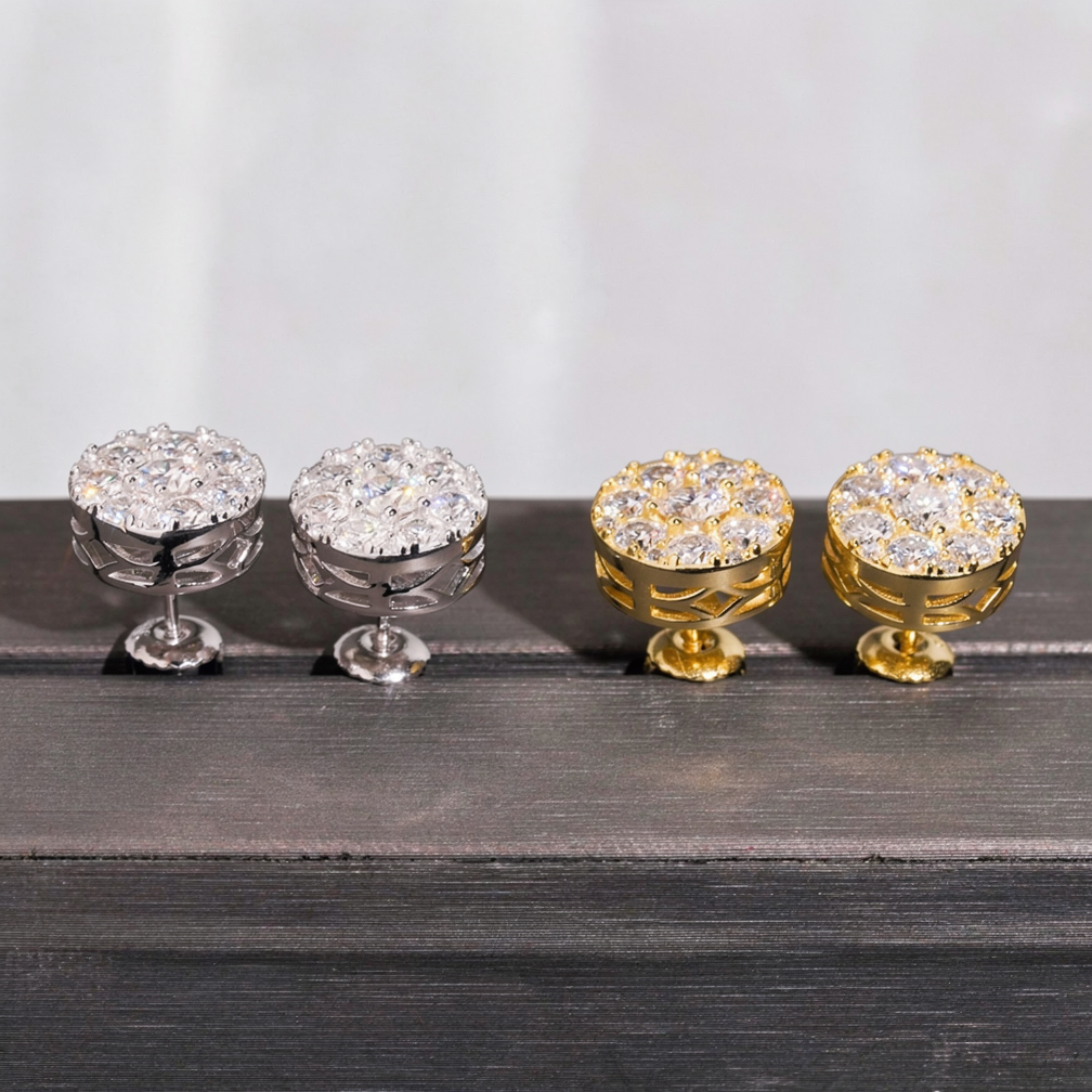 Iced Out Circle Moissanite Stud Earrings