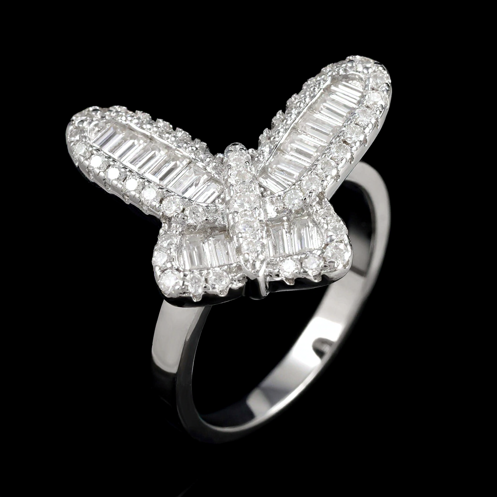Iced Out Thin Butterfly Moissanite Ring 18K Gold