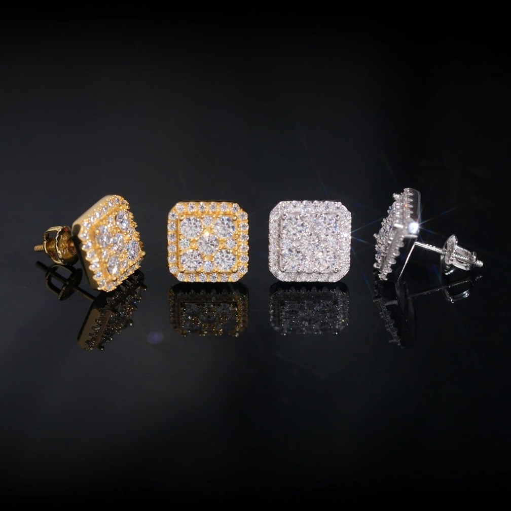 Hip Hop Style Square Moissanite Earrings
