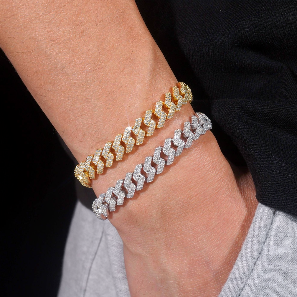 8mm Two Rows Moissanite Cuban Link Brecelet