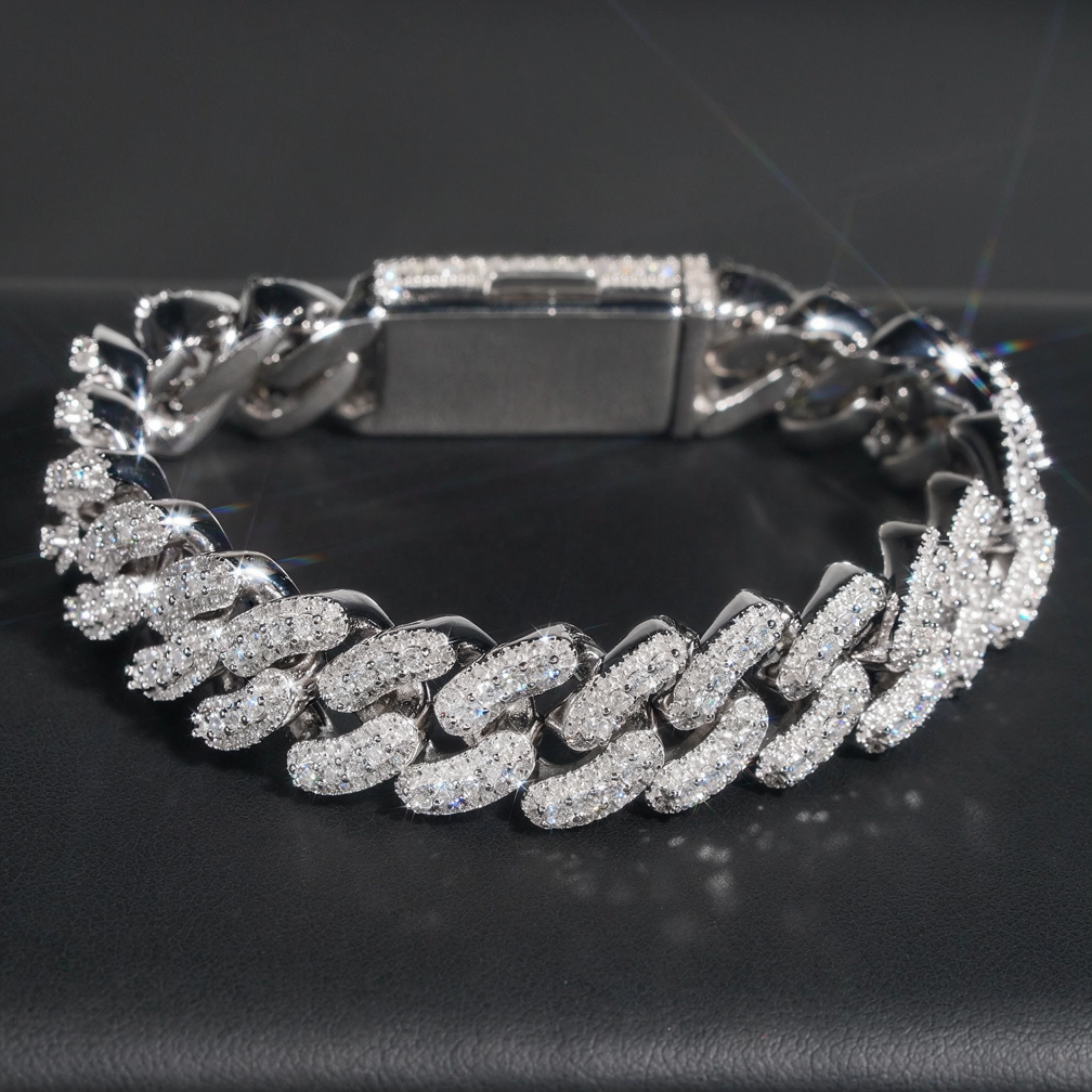 15mm width brass zircon miami cuban bracelet cuban chain