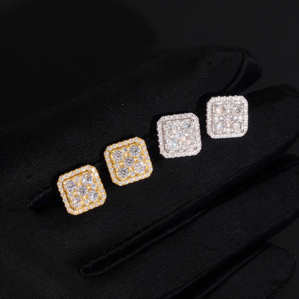 Iced Out Square Moissanite Earrings