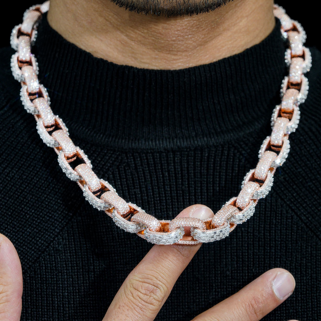 New Design 13MM Mixed Baguette Moissanite Cuban Link Chain