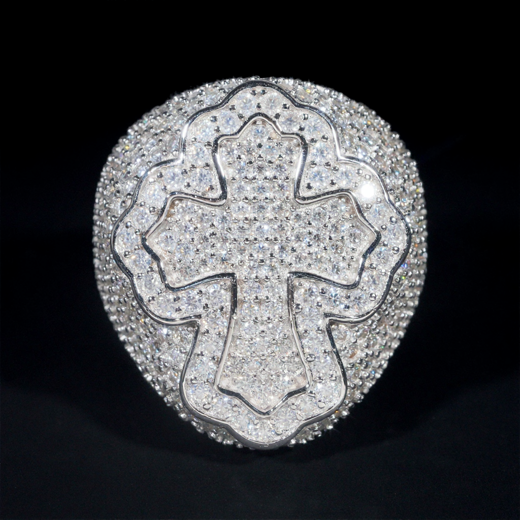 Pass Diamond Tester Iced Out Moissanite Cross Ring