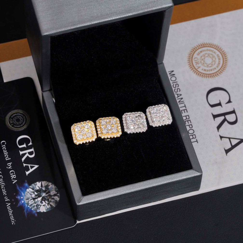 Iced Out Square Moissanite Earrings
