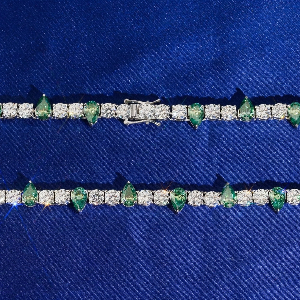 5MM Round Mixed Green Pear Cut Moissanite Tennis Chain