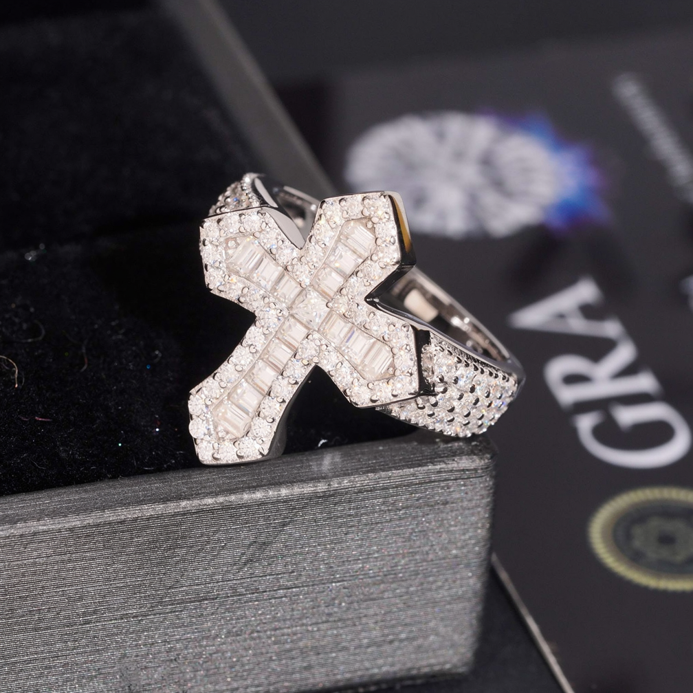 Unisex Baguette Moissanite Cross Ring