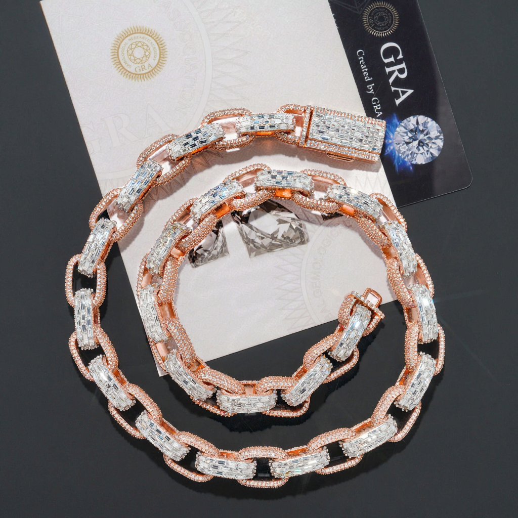 New Design 13MM Mixed Baguette Moissanite Cuban Link Chain