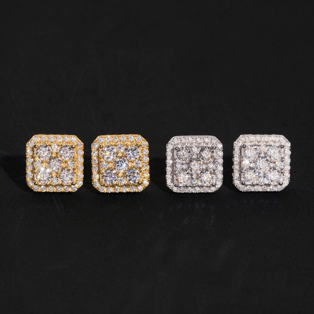 Iced Out Square Moissanite Earrings