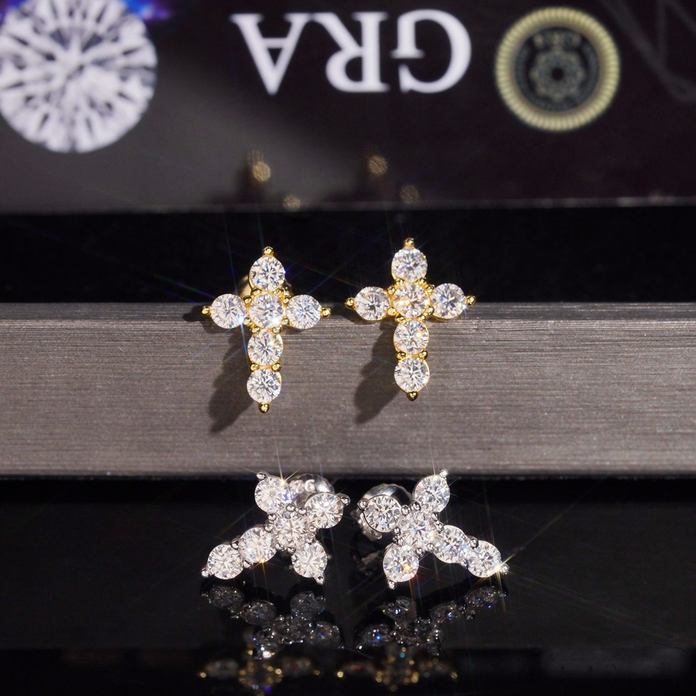 Hip Hop Style Moissanite Cross Earrings