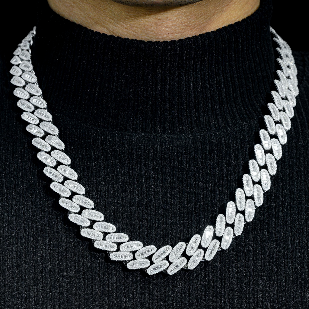 Round Cut Three Rows 16mm Moissanite Cuban Link Chain