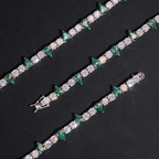 5MM Round Mixed Green Pear Cut Moissanite Tennis Chain