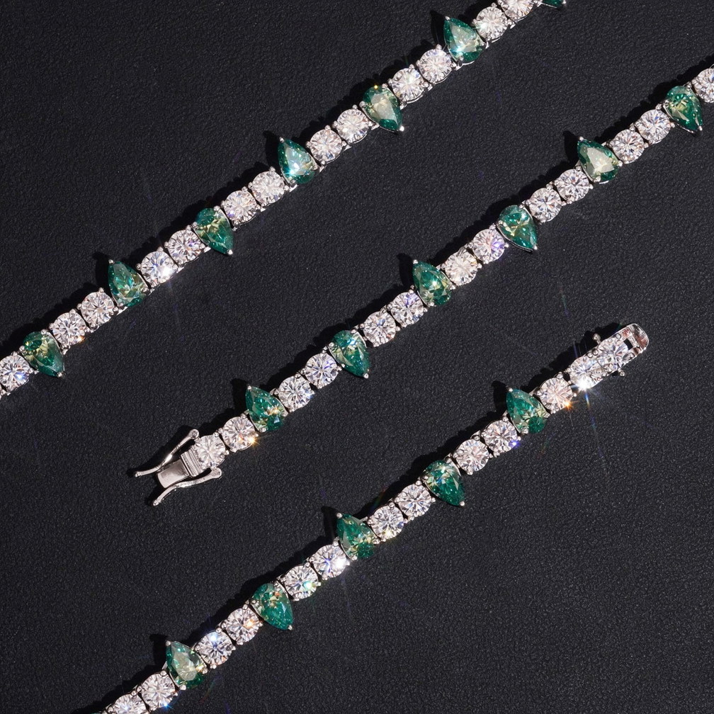 5MM Round Mixed Green Pear Cut Moissanite Tennis Chain