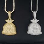 Hip Hop Dollar Money Bag Moissanite Pendant 18k Gold