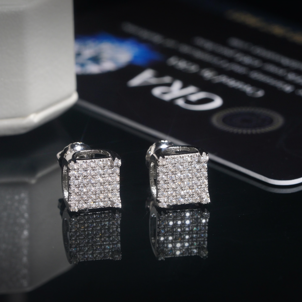 Hip Hop Square Moissanite Stud Earrings