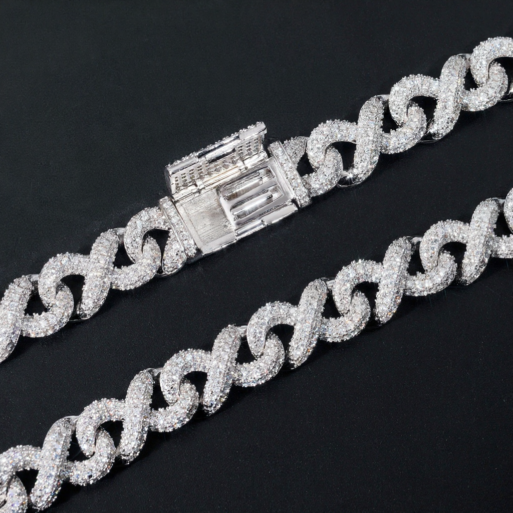 High Quality Iced Out 15MM Moissanite Infinity Cuban Link Chain
